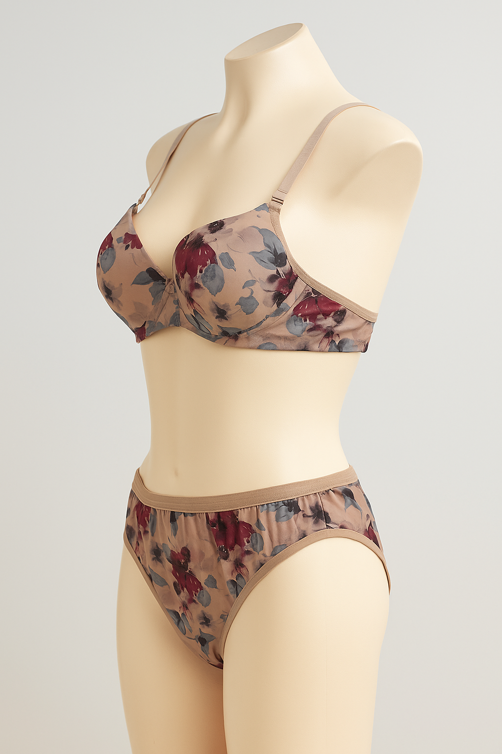 Floral print brown-Grey Lingerie Set