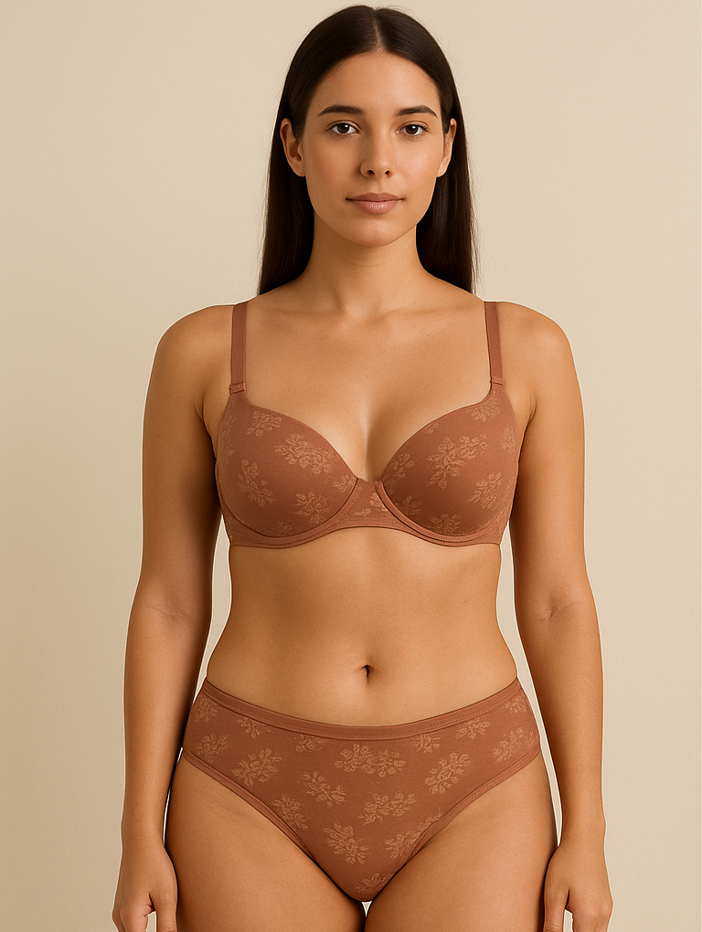 Printed elegant brown Lingerie Set Soft Touch.