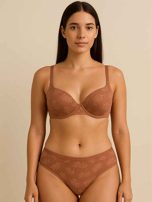 Printed elegant brown Lingerie Set Soft Touch.